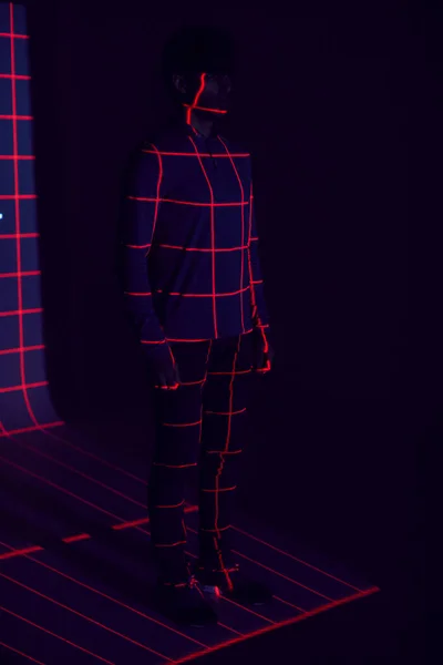 Facial Recognition Technology Concept Man Has Red Grid Projected Body — Stock Photo, Image