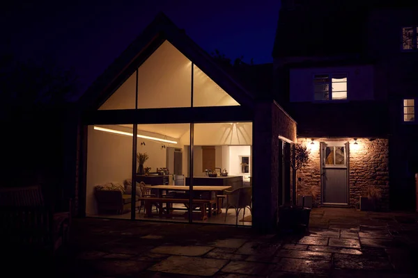 Exterior View Beautiful Kitchen Extension Night — Stock Photo, Image