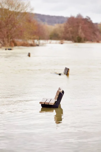 Benches Submerged River Thames Floods Bursts Banks — Stock Photo, Image