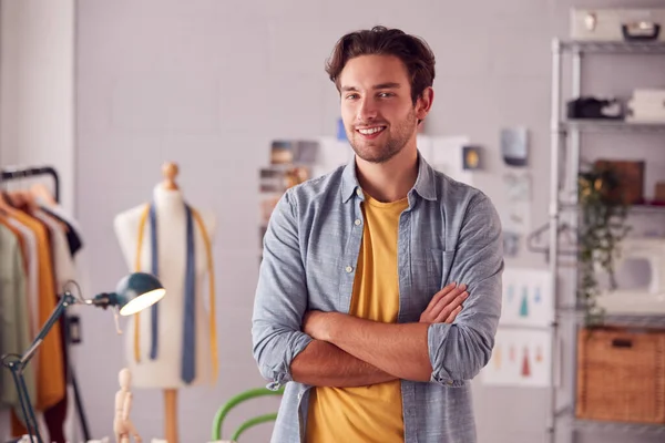 Portrait Male Student Business Owner Working Fashion Standing Desk — Stock Photo, Image