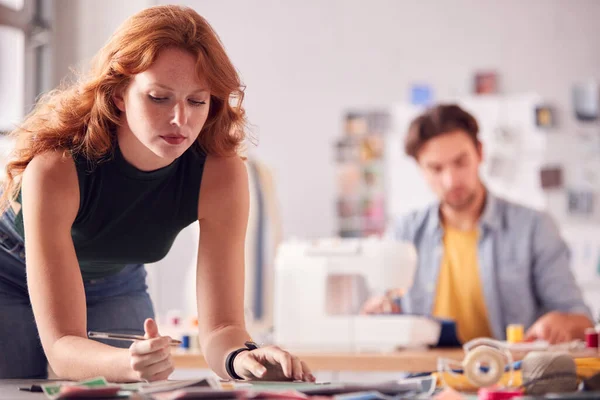 Male Female Students Business Owners Working Fashion Studio Together — Stock Photo, Image