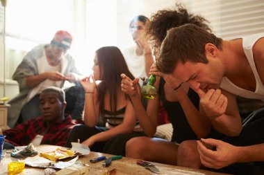 Gang Of Young People Taking Drugs clipart