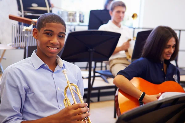 Male Pupil Playing Trumpet — Stock Photo, Image