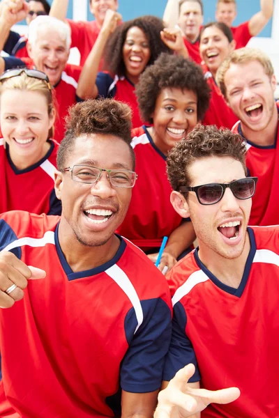 Zuschauer in Mannschaftsfarben verfolgen Sportereignis — Stockfoto