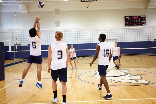 Volleyball Match In Gymnasium — Stock Photo, Image