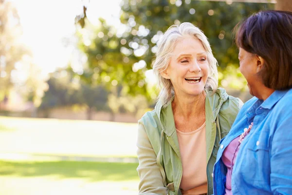 Two Senior Women Talking Outdoors Together — Stock Photo, Image