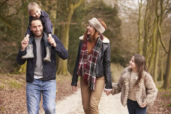 Familjen på vintern landsbygden — Stockfoto