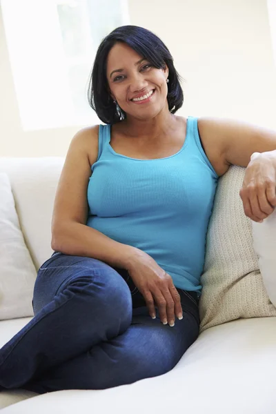 Overweight Woman On Sofa — Stock Photo, Image