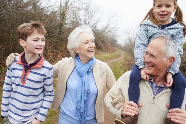 Grands-parents avec petits-enfants en promenade — Photo