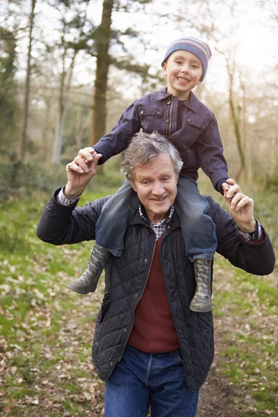 Nonno che porta il nipote sulle spalle — Foto Stock