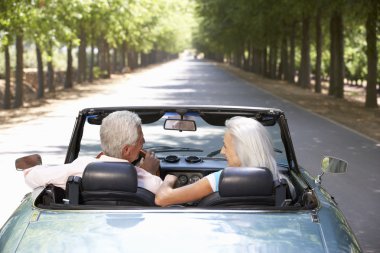 Senior couple in sports car clipart