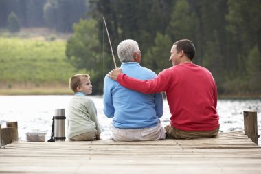 Father, son, grandfather fishing clipart
