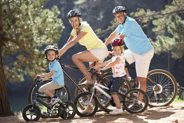 Coppia di anziani con nipoti in bicicletta — Foto Stock