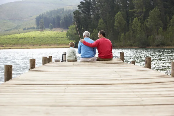Father, son, grandfather fishing — Stock Photo, Image