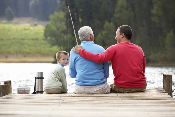 Father, son, grandfather fishing — Stock Photo, Image