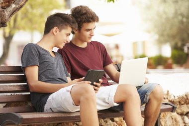 Boys  Using Laptop And  Tablet clipart