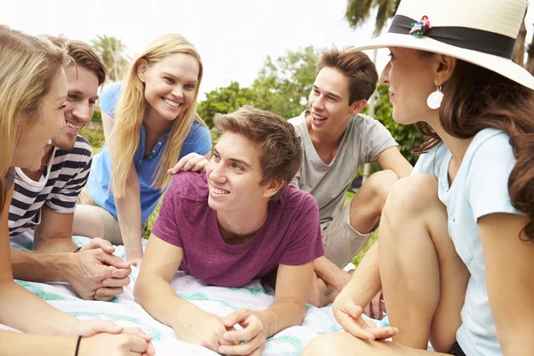 Jonge vrienden met picknick — Stockfoto