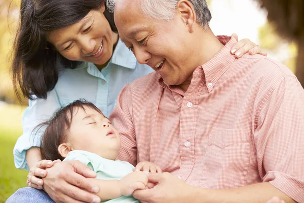 Nonni che tengono il nipote addormentato — Foto Stock