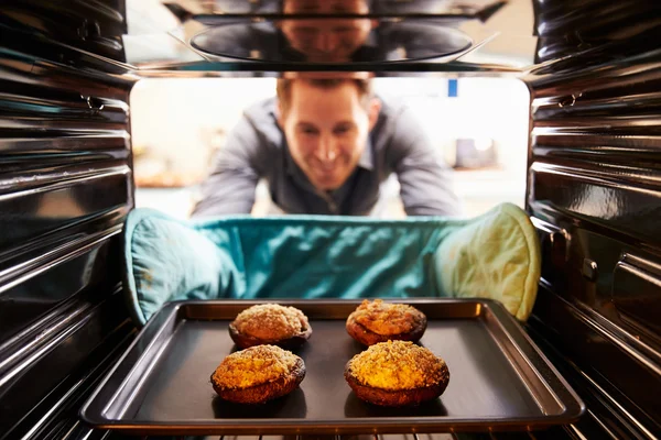 Man Taking Cooked Mushrooms — Stock Photo, Image