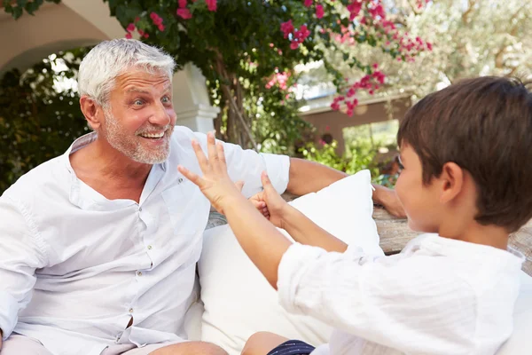 Grandfather Outdoor Seat With Grandson — Stock Photo, Image