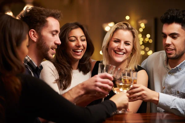 Grupo de amigos disfrutando de las bebidas en el bar — Foto de Stock