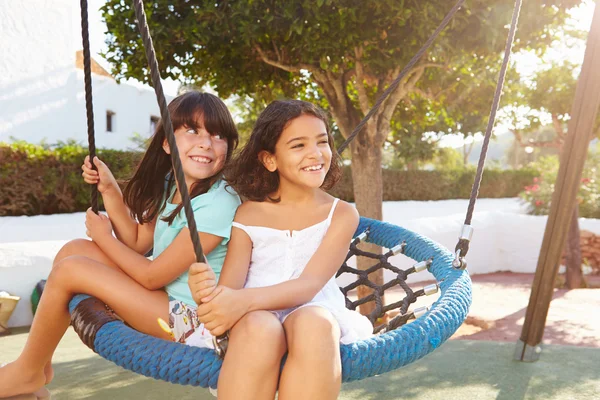 Girls Having Fun On Swing — Stock Photo, Image