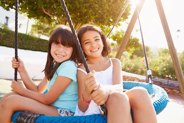 Girls Having Fun On Swing — Stock Photo, Image