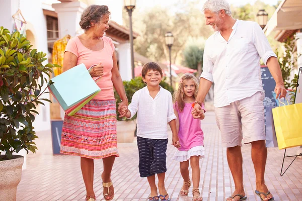 Grands-parents avec petits-enfants avec sacs à provisions — Photo