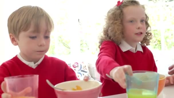 Father And Children Having Breakfast — Stock Video