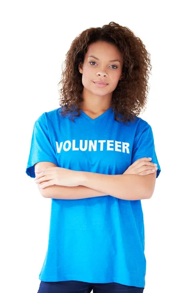 Vrouw dragen vrijwilliger T Shirt — Stockfoto