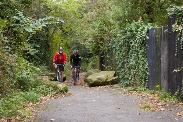 Mature Male Cyclists Riding Bikes — Stock Photo, Image