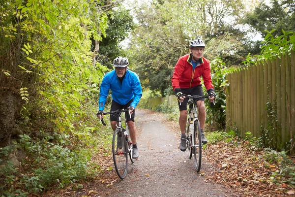 Äldre manliga cyklister ridning cyklar — Stockfoto