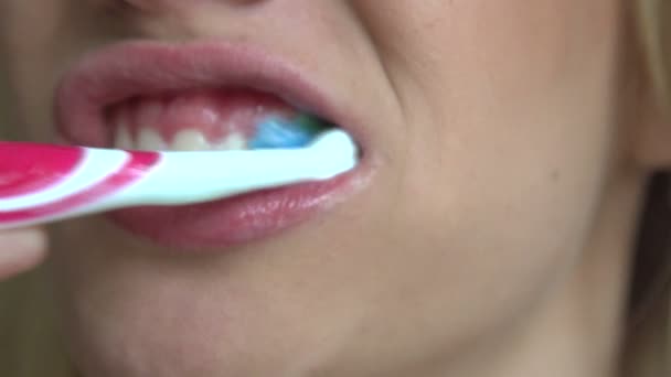 十几岁的女孩刷牙 — 图库视频影像