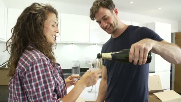 Casal comemorando em casa nova — Vídeo de Stock