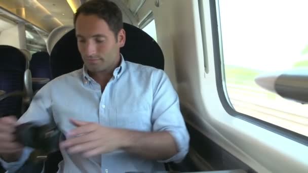 Man Listening To Music On Train Journey — Stock Video