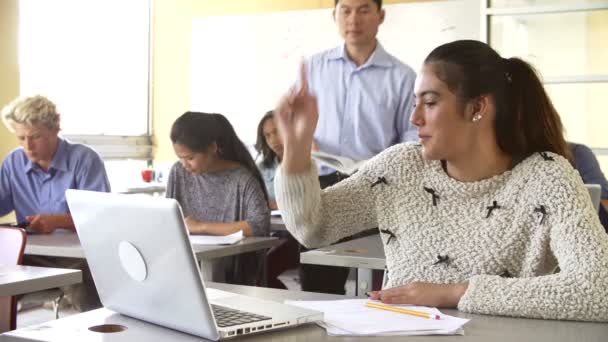 Estudantes com professor usando laptops — Vídeo de Stock