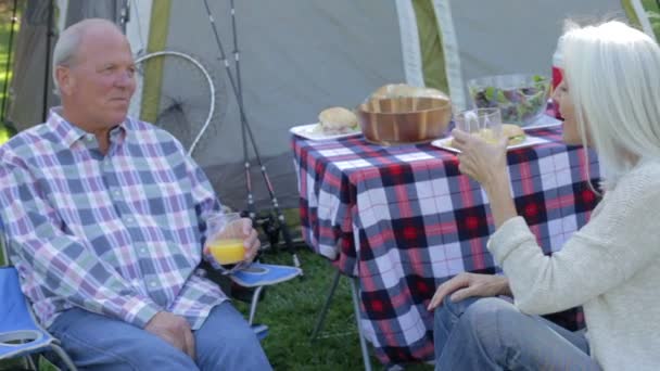 Casal sênior em férias de acampamento — Vídeo de Stock