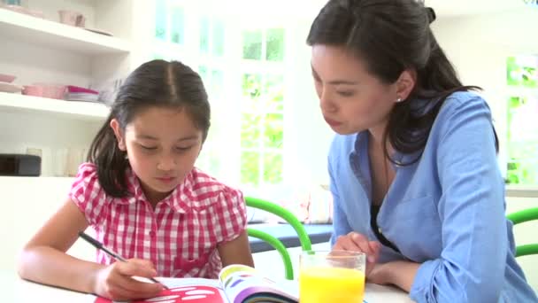 Mother Helping Daughter With Homework — Stock Video