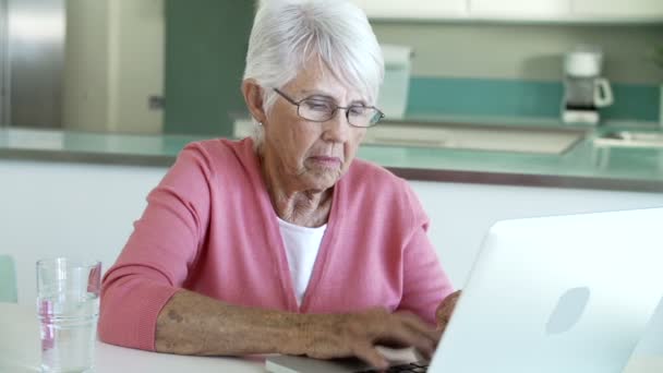 Senior vrouw met laptop — Stockvideo