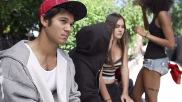 Gang Of Young People In Urban Setting — Stok Video