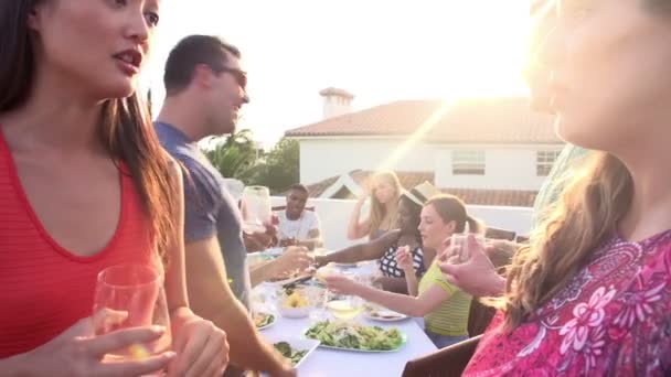 Menschen genießen Sommeressen im Freien — Stockvideo