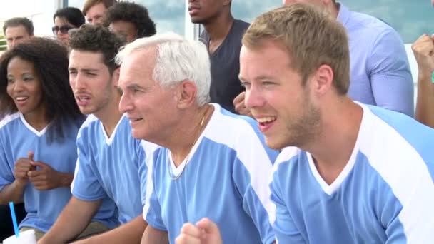 Espectadores em cores da equipe assistindo evento esportivo — Vídeo de Stock