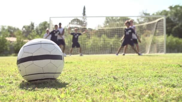 Equipe de futebol Objetivo de pontuação — Vídeo de Stock