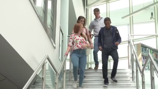 Estudiantes bajando las escaleras — Vídeo de stock