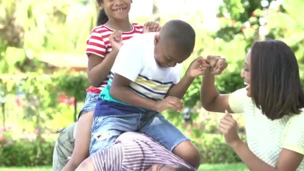 Family having fun in garden — Stock Video