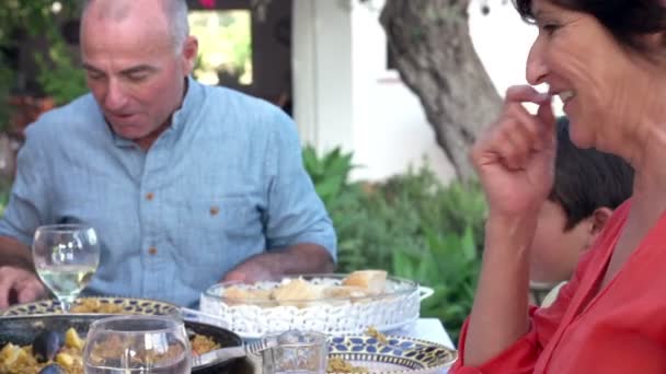 Keluarga Menikmati Masakan di Taman — Stok Video