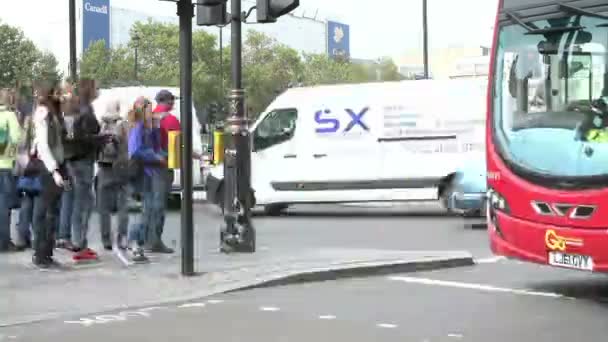 Busy Pedestrian Crossing With Traffic — Stock Video