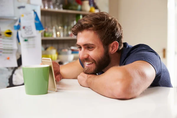 Man With Mobile Phone Resting At Home — Stock Photo, Image