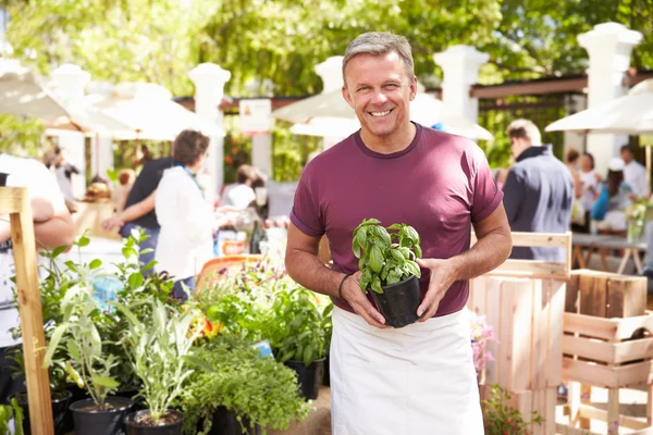 Hombre vendiendo hierbas y plantas — Foto de Stock