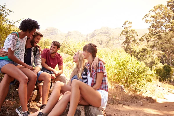 Freunde ruhen sich auf Spaziergängen durch die Landschaft aus — Stockfoto